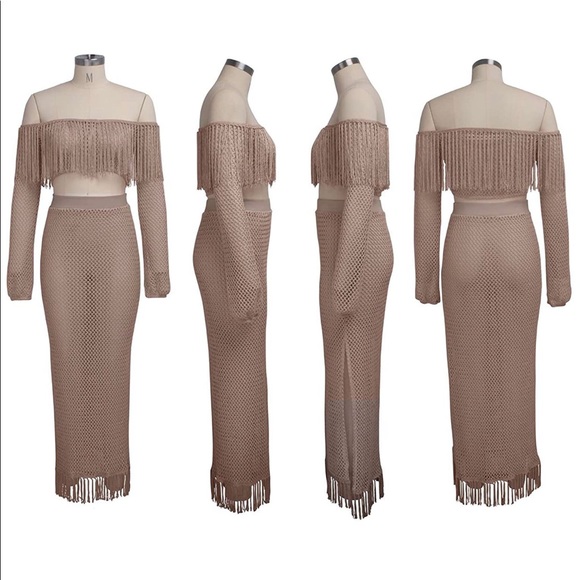 Blush Pink Crochet Tassel Skirt & Top Set Cover Up - Picture 2 of 4